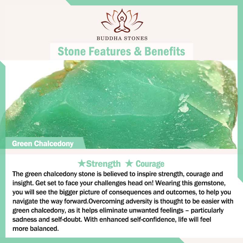 Buddha Stones 18K Gold Plated Natural Green Chalcedony Strength Ring Ring BS 1