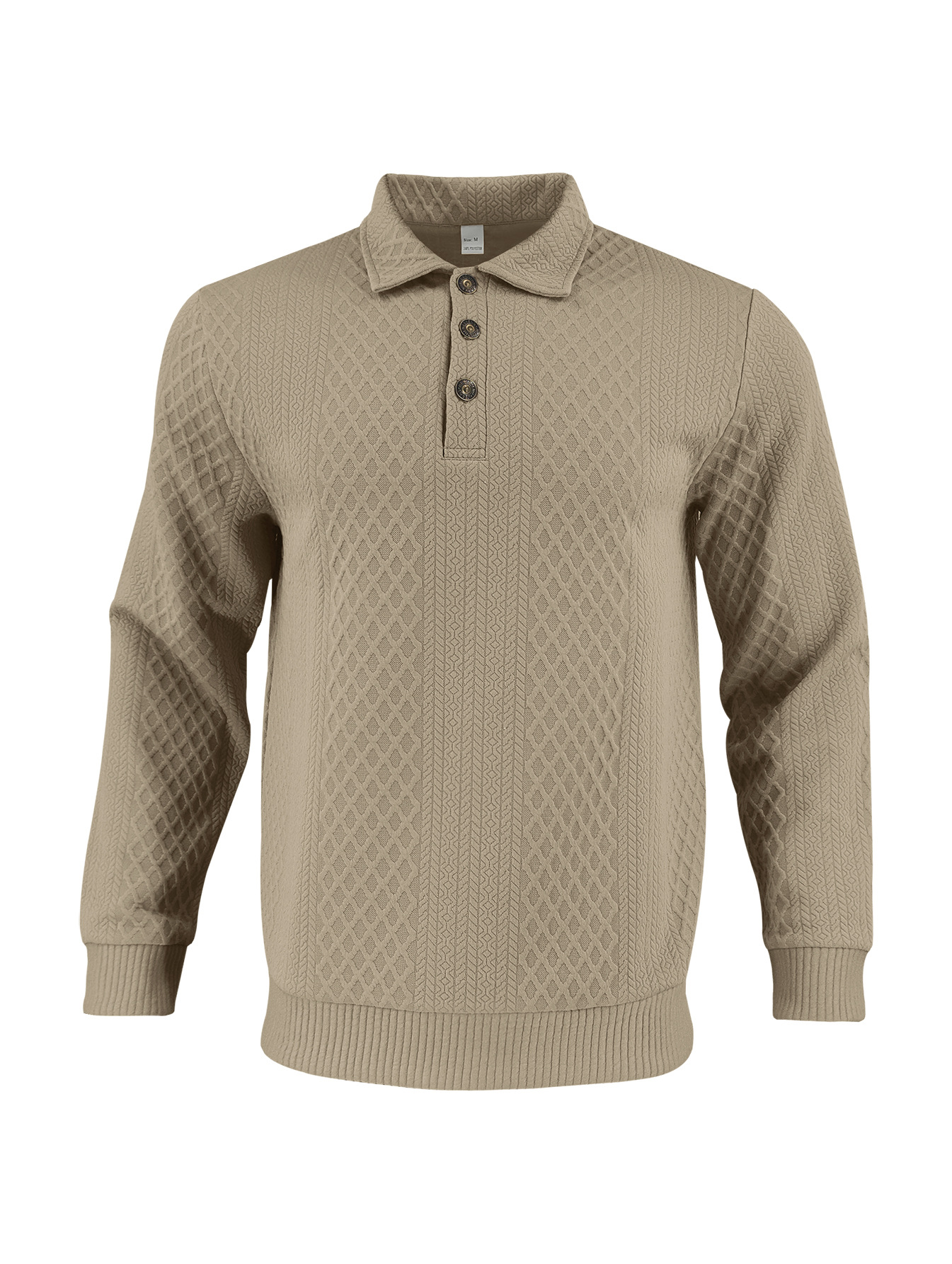 Men's Casual Solid Color Lapel-Collar Long Sleeved Jacquard Polo Shirts