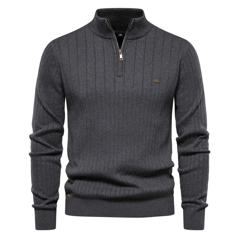 Men's Stand Collar Zipper Long Sleeve Polar Fleece Sweater
