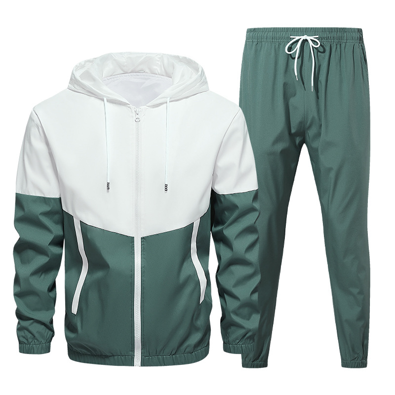 Men's Casual Contrast Color Hoodies Jacket Set