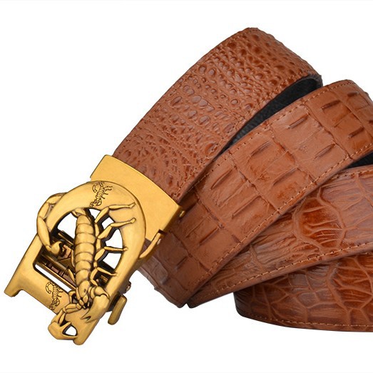 Antique Bronze Letter D Automatic Buckle Crocodile Pattern Genuine Leather Belt