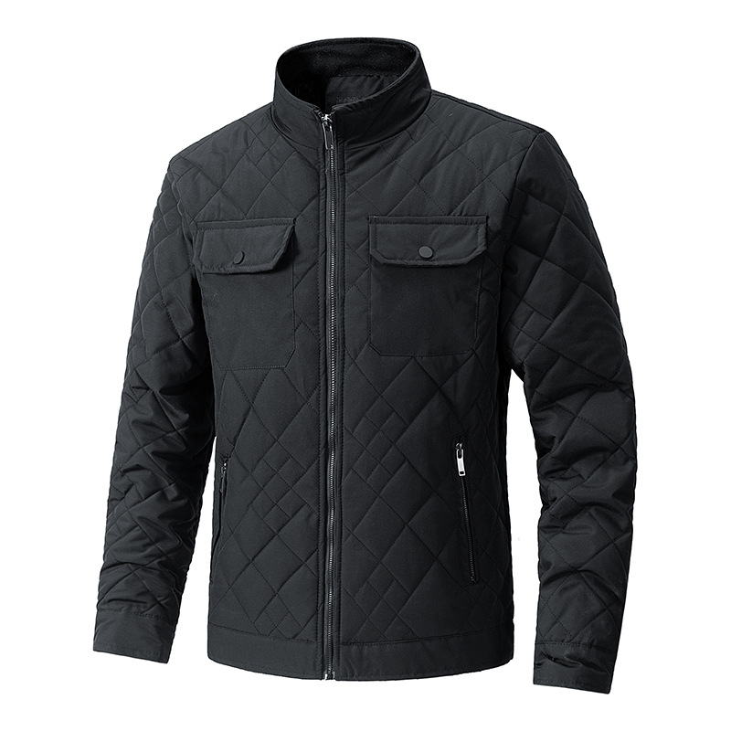 Men's Pocket Lightweight Cotton-Padded Jacket With Diamond-Shaped Stand Collar