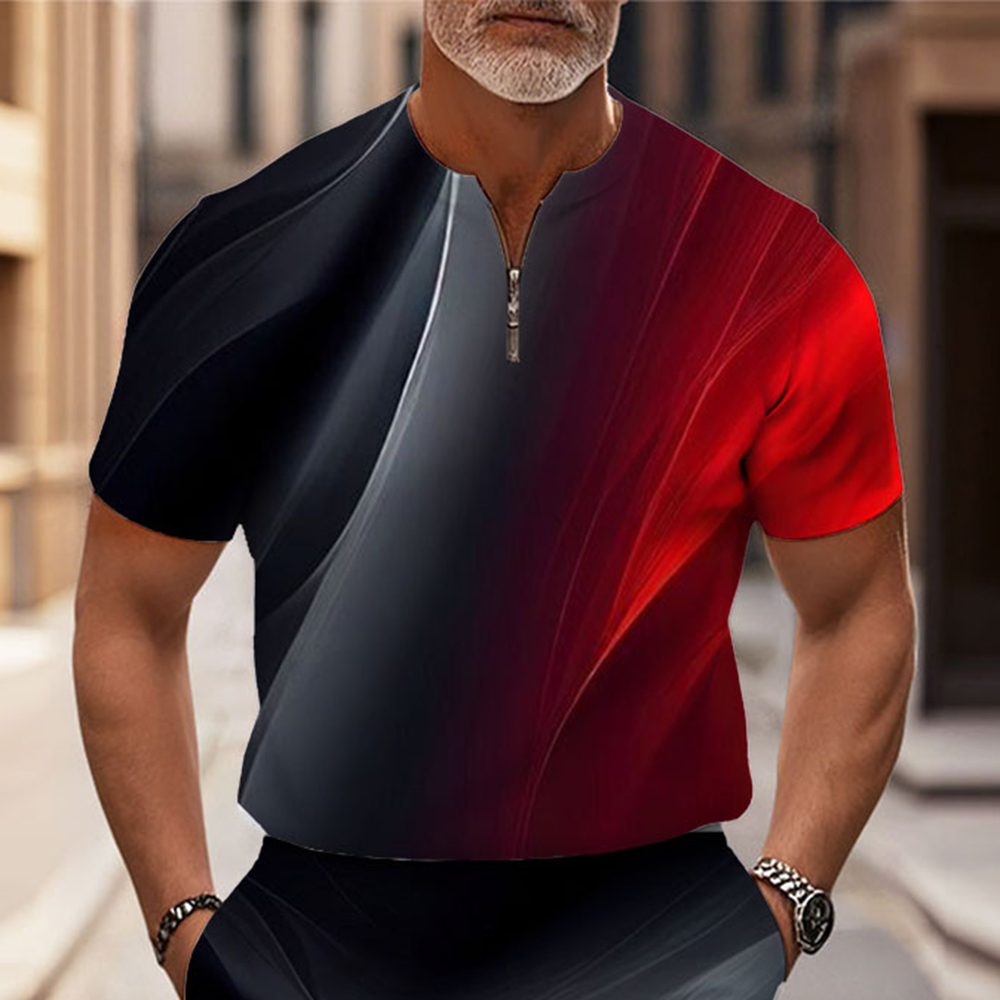 Men's Fashion Casual Round-Neck Geometric Printed Short-Sleeved Two-Piece Set