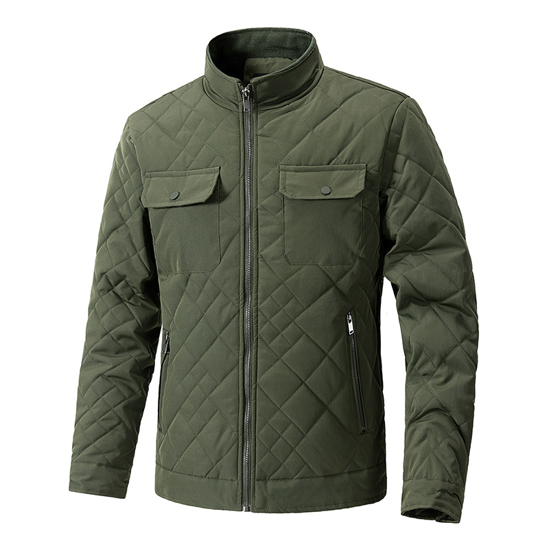 Men's Pocket Lightweight Cotton-Padded Jacket With Diamond-Shaped Stand Collar