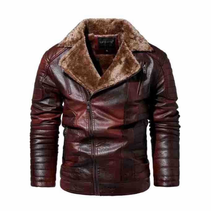 Men's Motorcycle Jacket Plush Leather Jacket