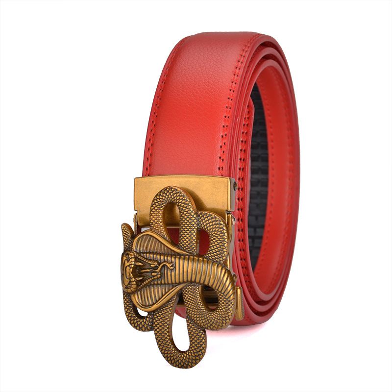Retro-Style Cobra Metal Buckle Leather Belt