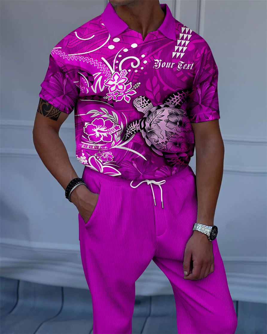 Men's Luxury Casual Textured Polo Short Sleeve Suit - 115