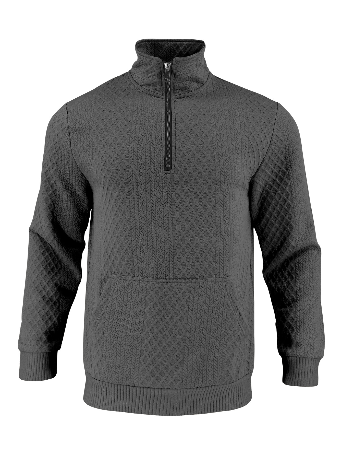 Men's Solid Color Waffle High-Neck Pocket Long Sleeved Sweatshirts