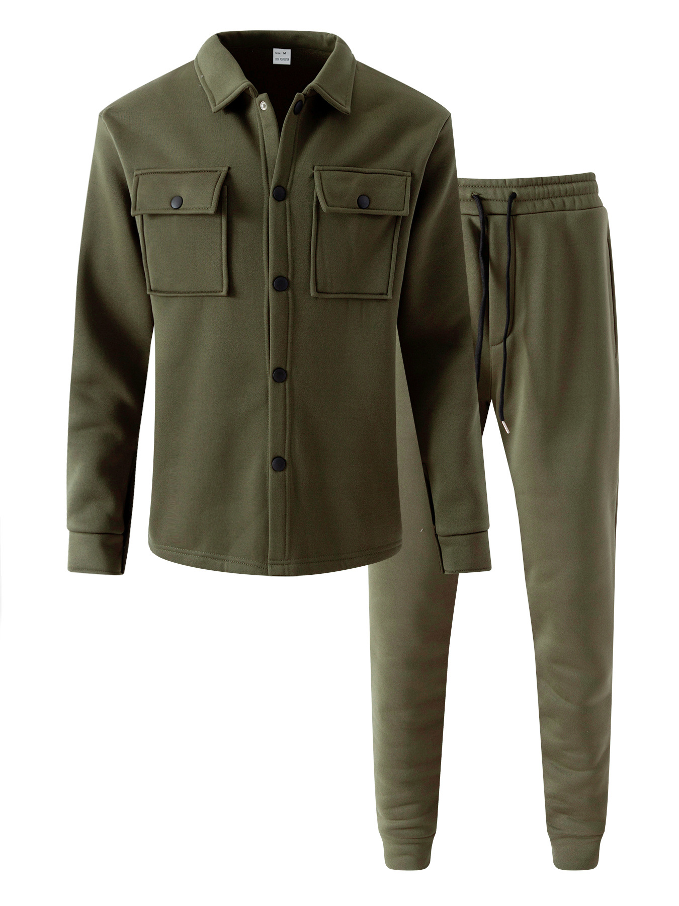 Men's Casual Color Matching Lapel-Collar Long Sleeved Trousers Two-Piece Set