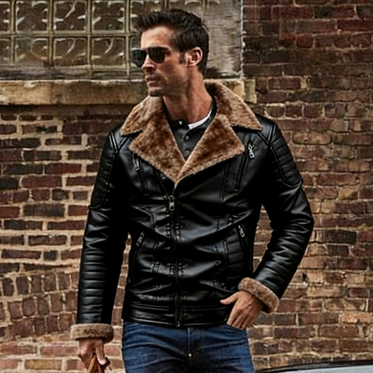 Men's Motorcycle Jacket Plush Leather Jacket
