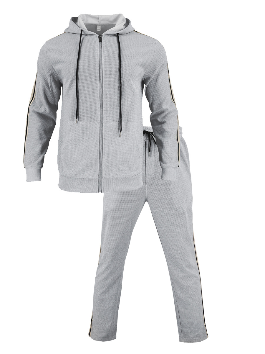 Men's Casual Color Matching Long Sleeved Hooded Jacket & Trousers Two-Piece Set