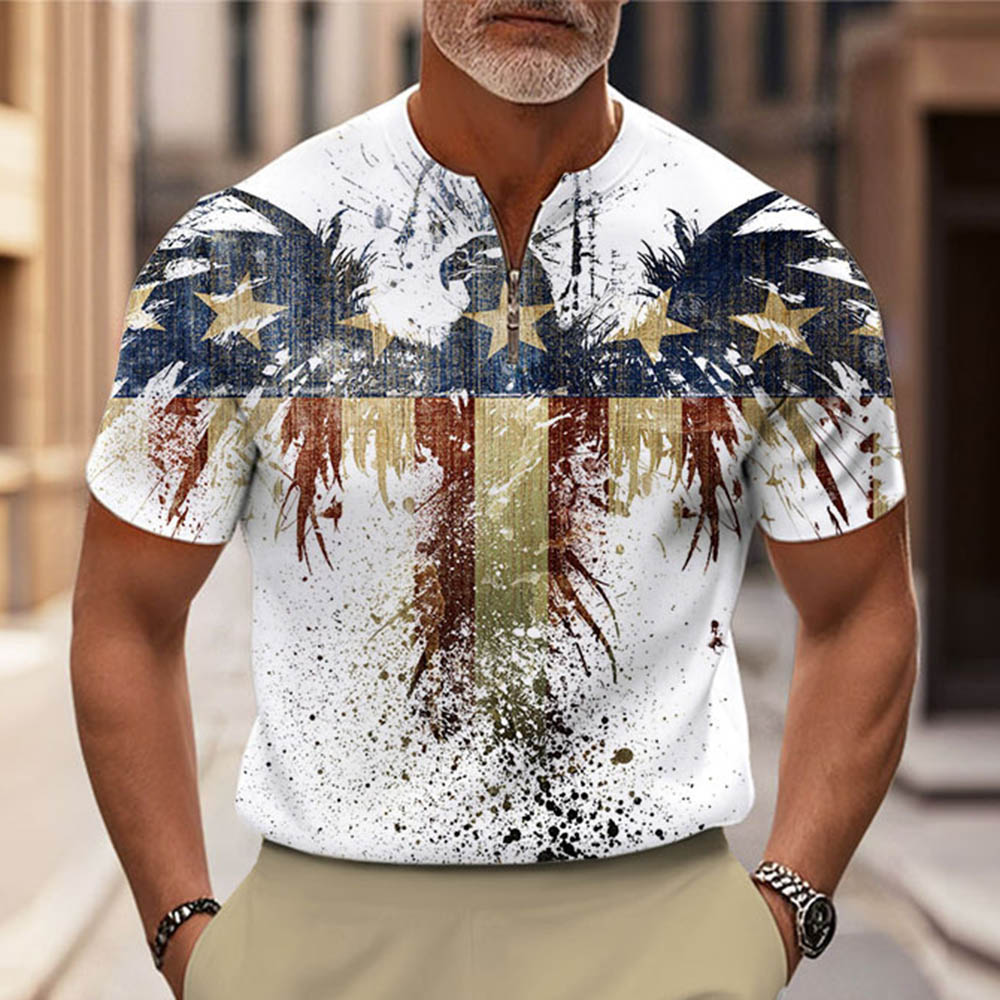 Men's Fashion Casual Round-Neck Geometric Printed Short-Sleeved Two-Piece Set