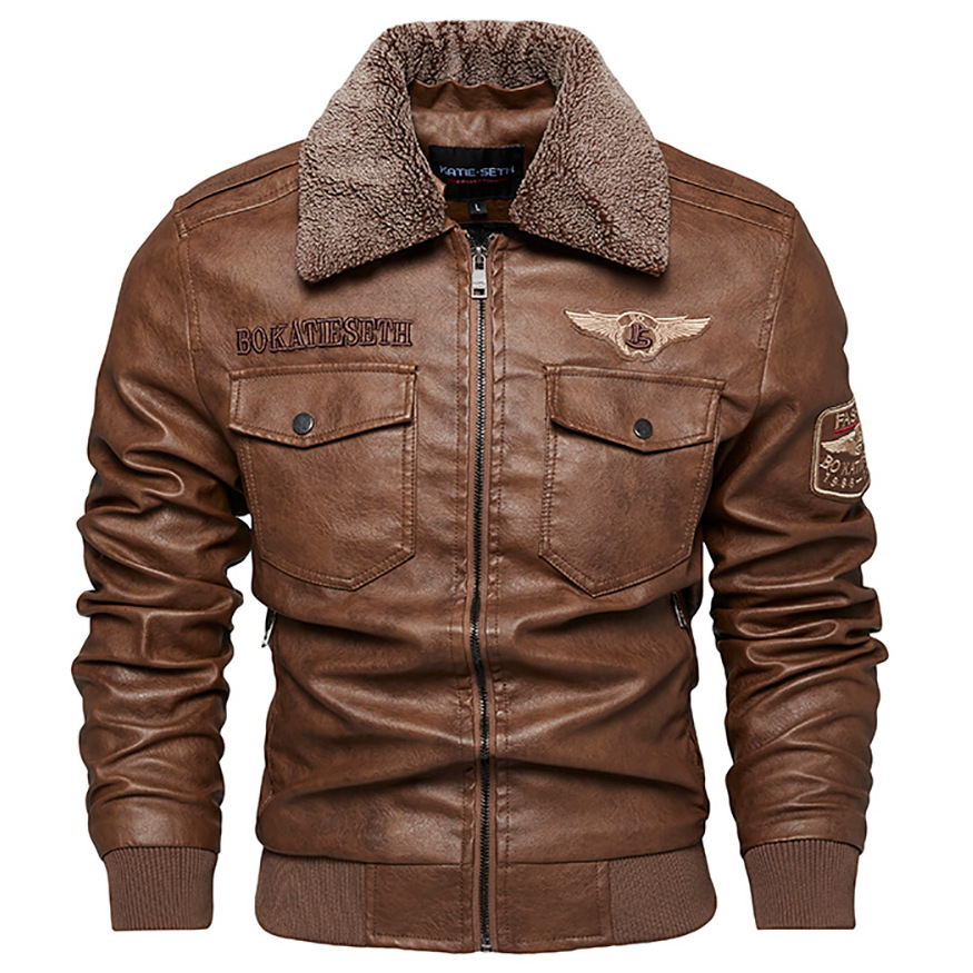 Men's Motorcycle Jacket Plush Leather Jacket