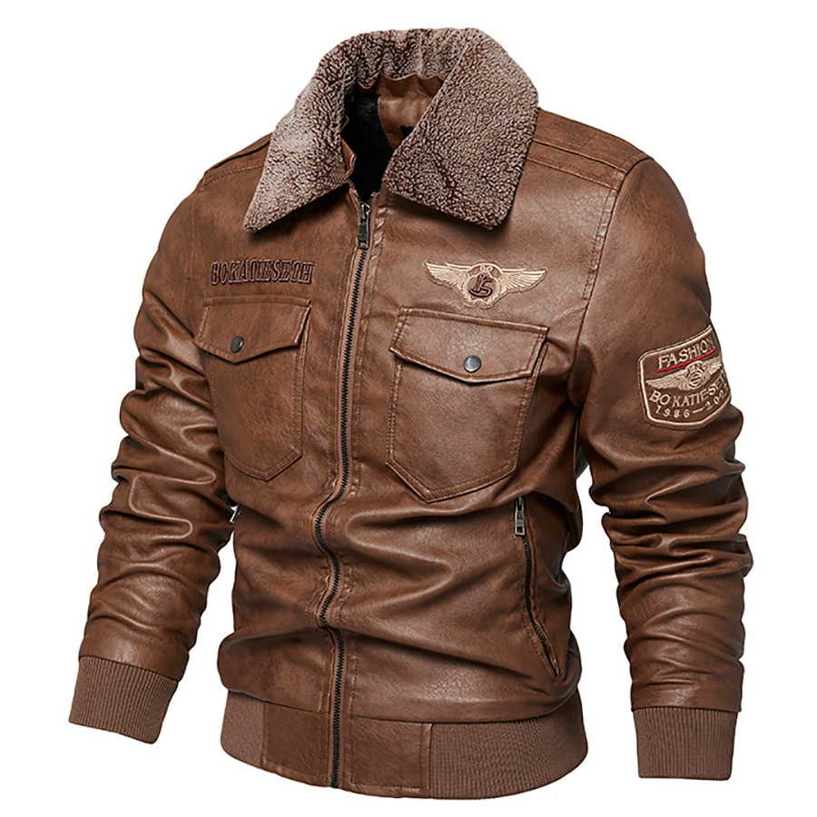 Men's Motorcycle Jacket Plush Leather Jacket