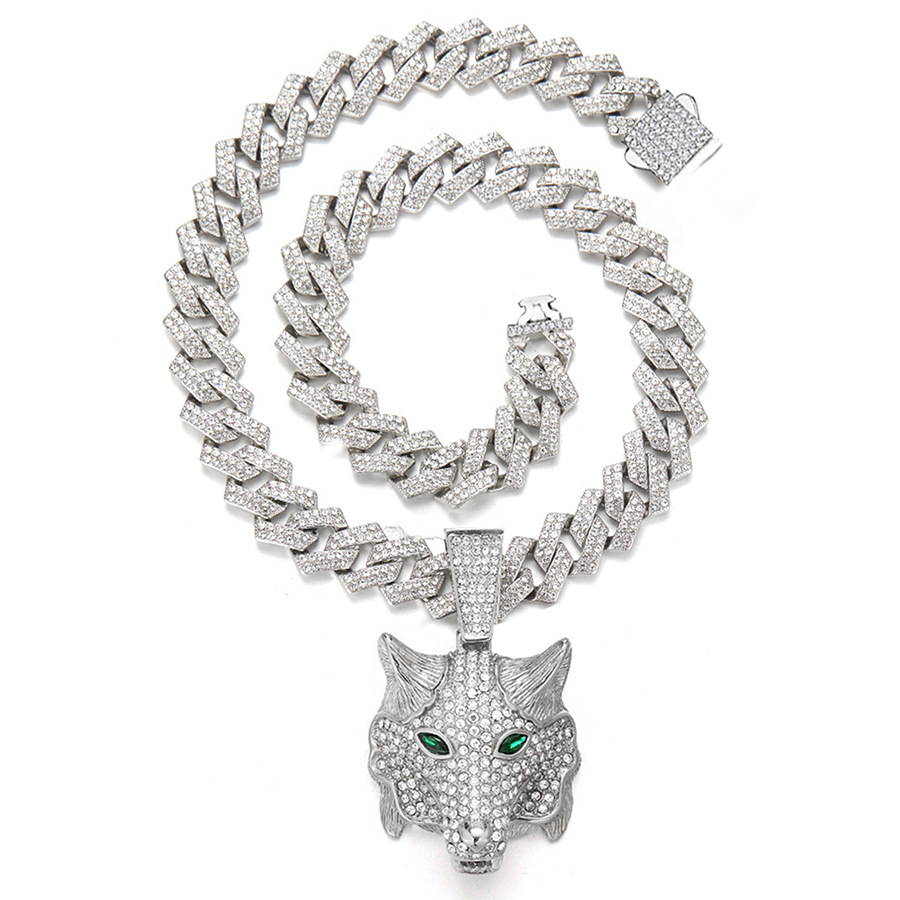 3D Animal Cat Pendant Zinc Alloy Full Diamond Oil Drop Hip Hop Cuban Chain Necklace