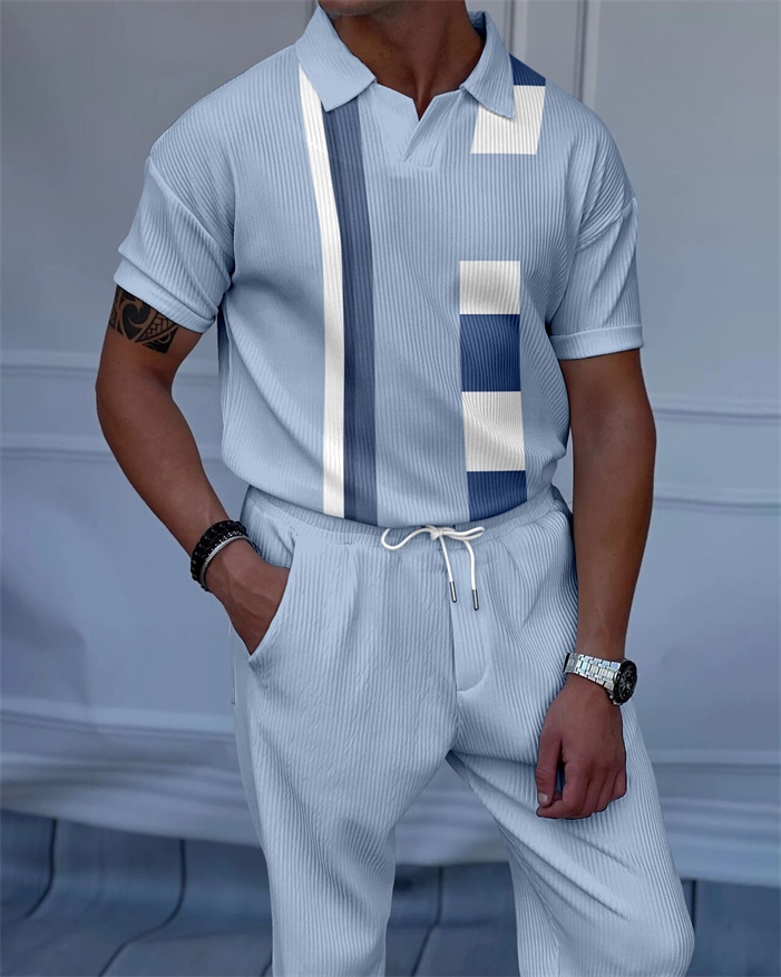 Men's Luxury Casual Textured Polo Short Sleeve Suit - 139