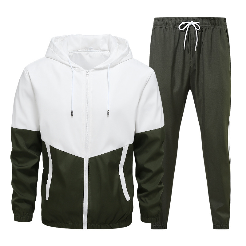 Men's Casual Contrast Color Hoodies Jacket Set