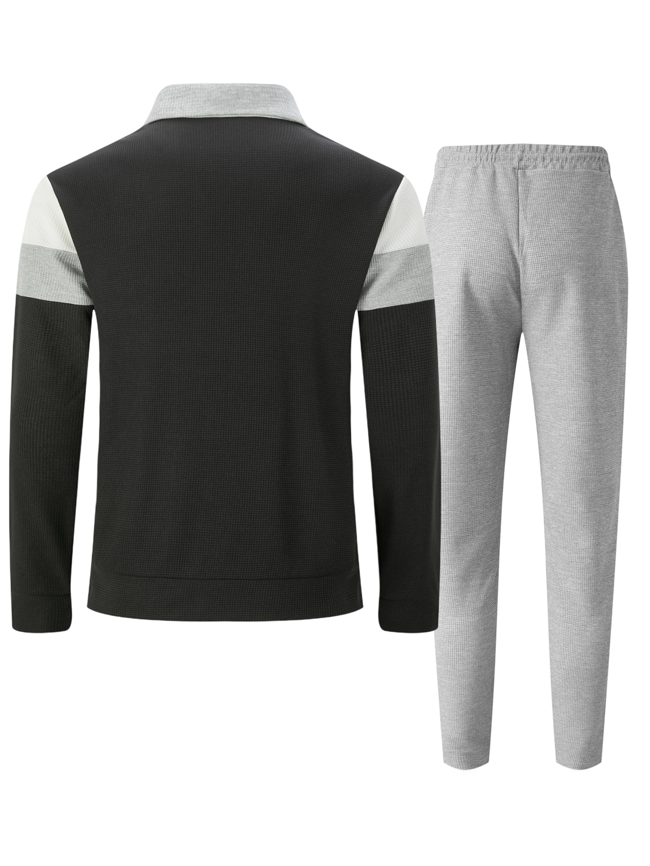Men's Casual Color Matching Lapel-Collar Zipper Long Sleeved Jacket & Trousers Two-Piece Set
