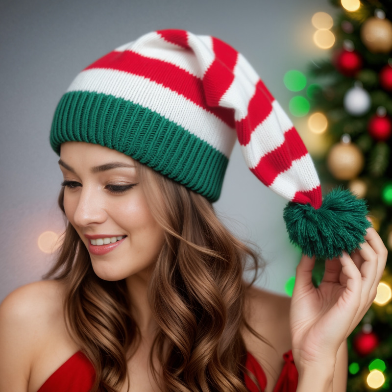 Parent-Child Red Striped Knitted Christmas Hats
