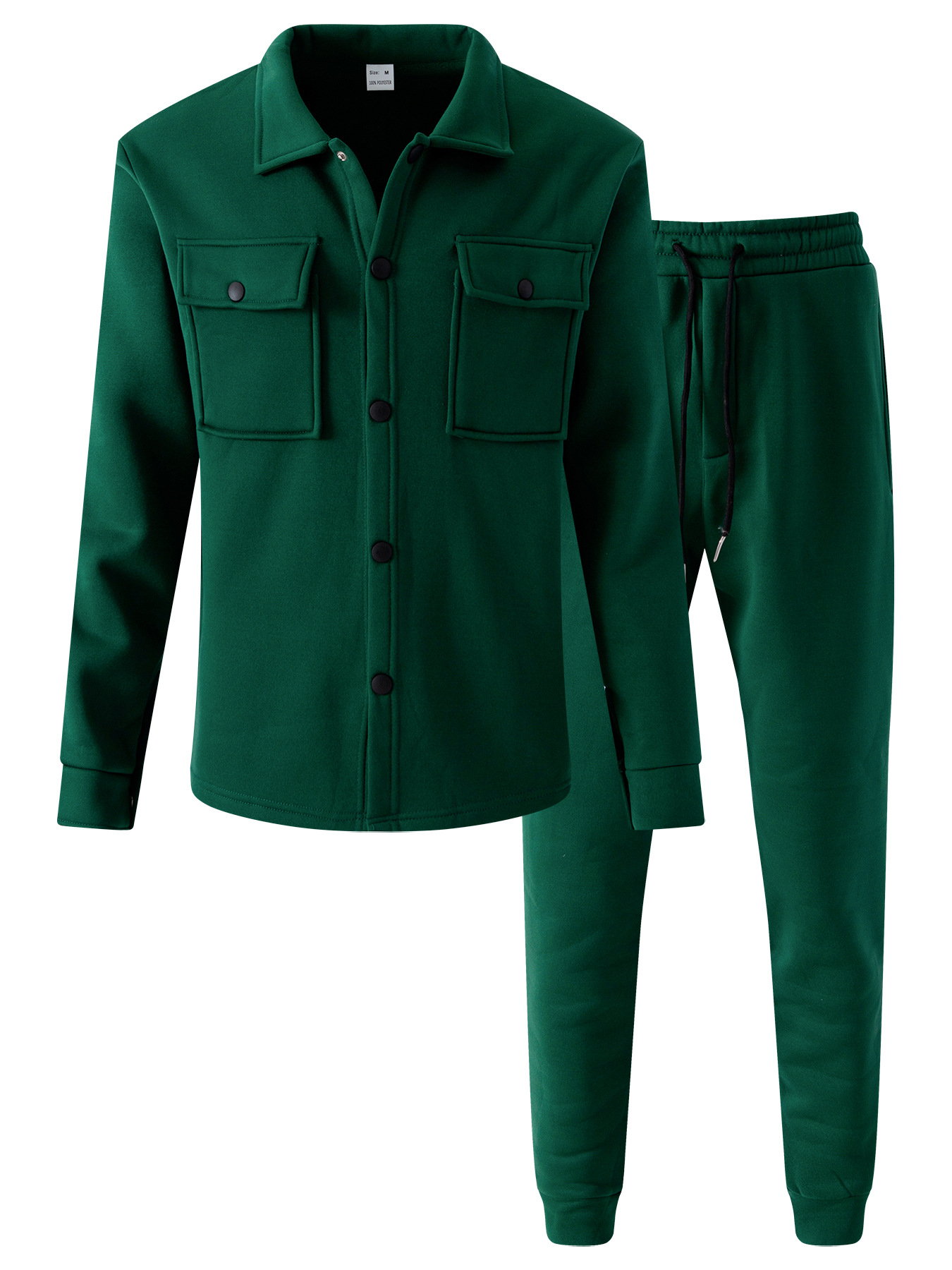 Men's Casual Color Matching Lapel-Collar Long Sleeved Trousers Two-Piece Set