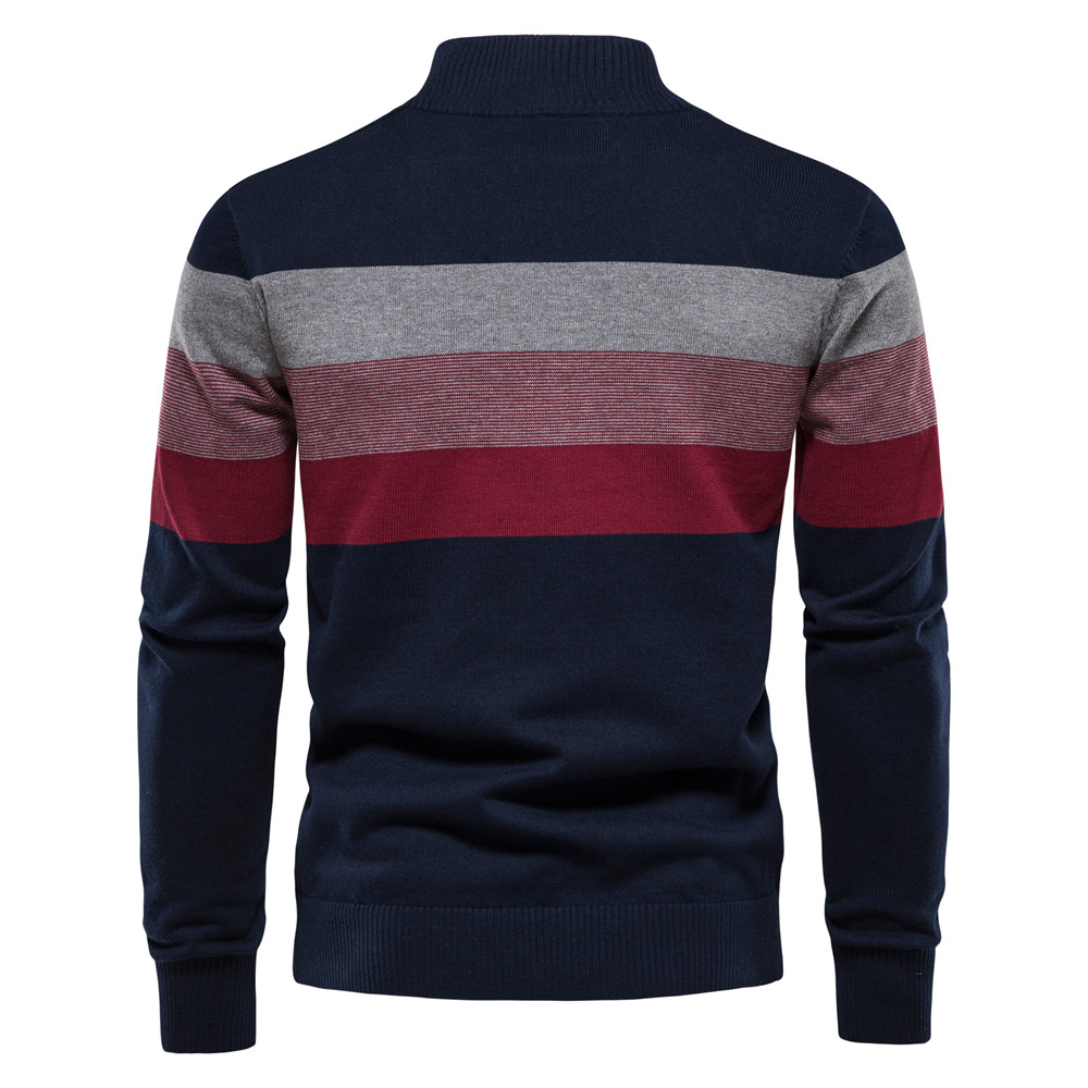 Men's Contrast Color Stand Collar Zip Long Sleeve Fleece Sweatshirt