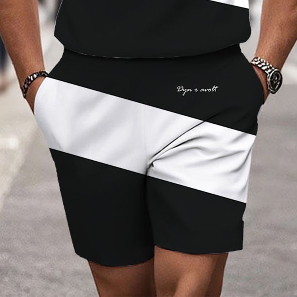 Men's Fashion Casual Round-Neck Geometric Printed Short-Sleeved Two-Piece Set