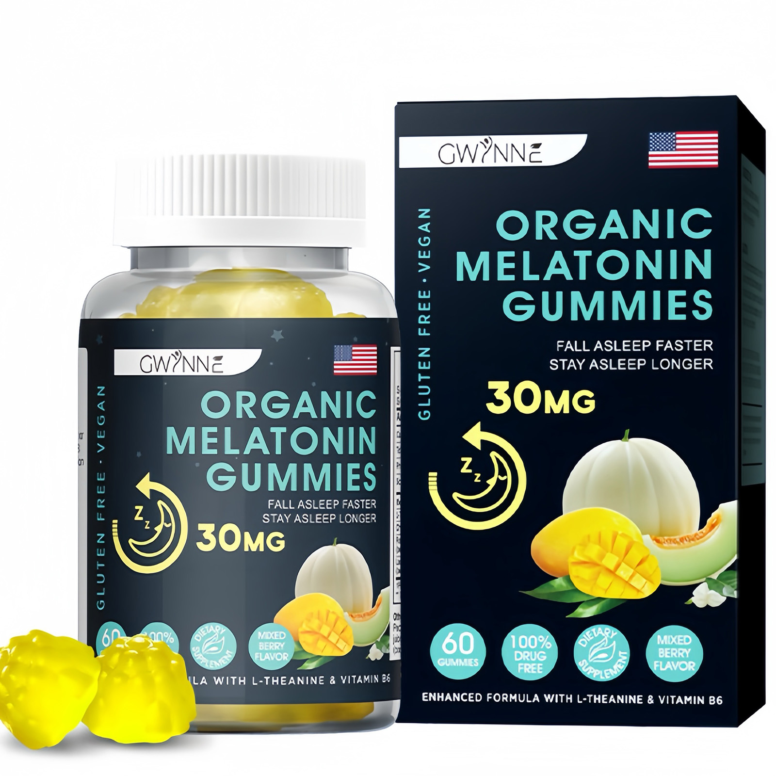 Premium Melatonin 30mg Gummies GWYNNE Ayuda a conciliar el sueño Tranquilidad y sueño prolongado Ayuda a aliviar el estrés Crecimiento muscular Suplemento dietético 60 Gummies