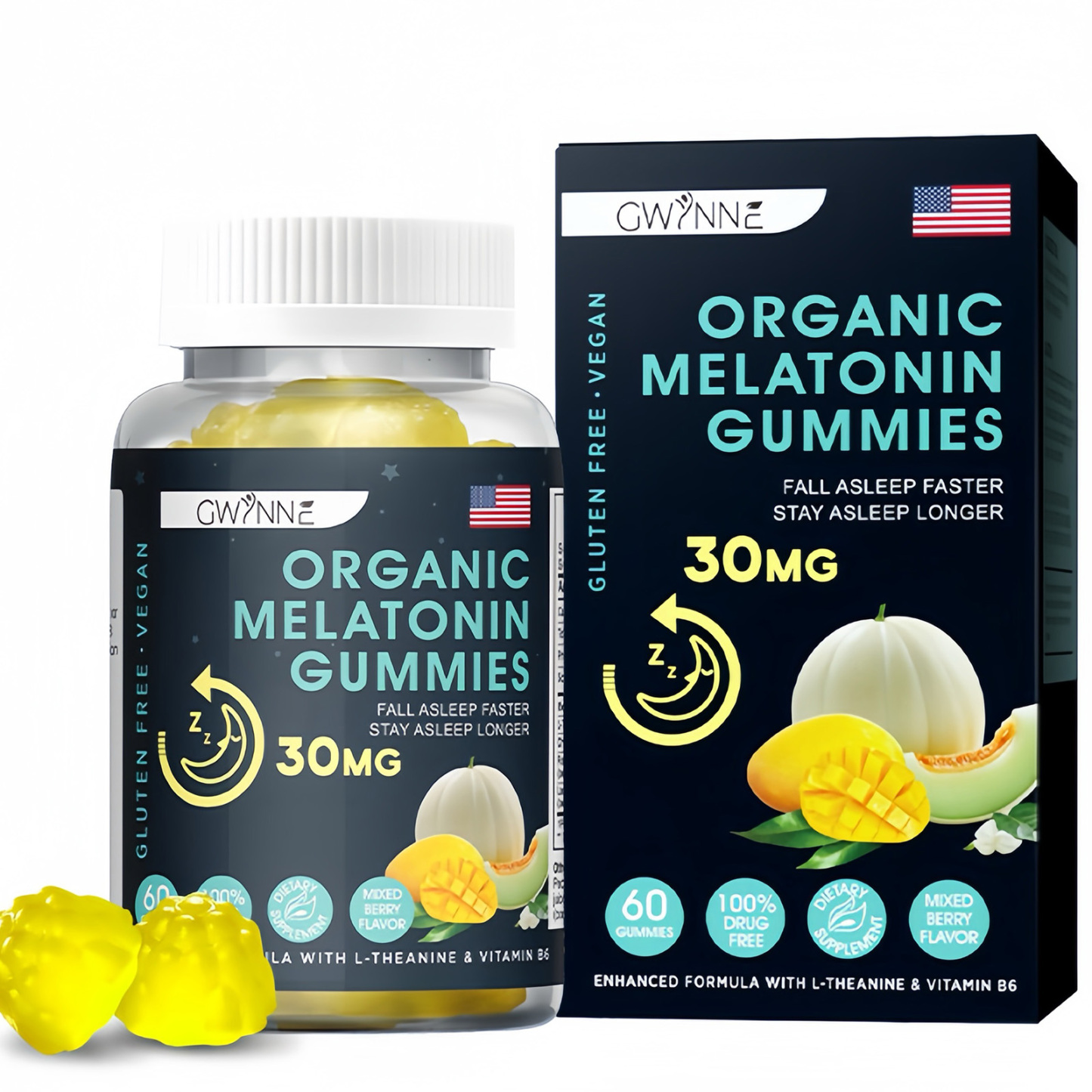 Premium Melatonin 30mg Gummies GWYNNE Ayuda a conciliar el sueño Tranquilidad y sueño prolongado Ayuda a aliviar el estrés Crecimiento muscular Suplemento dietético 60 Gummies