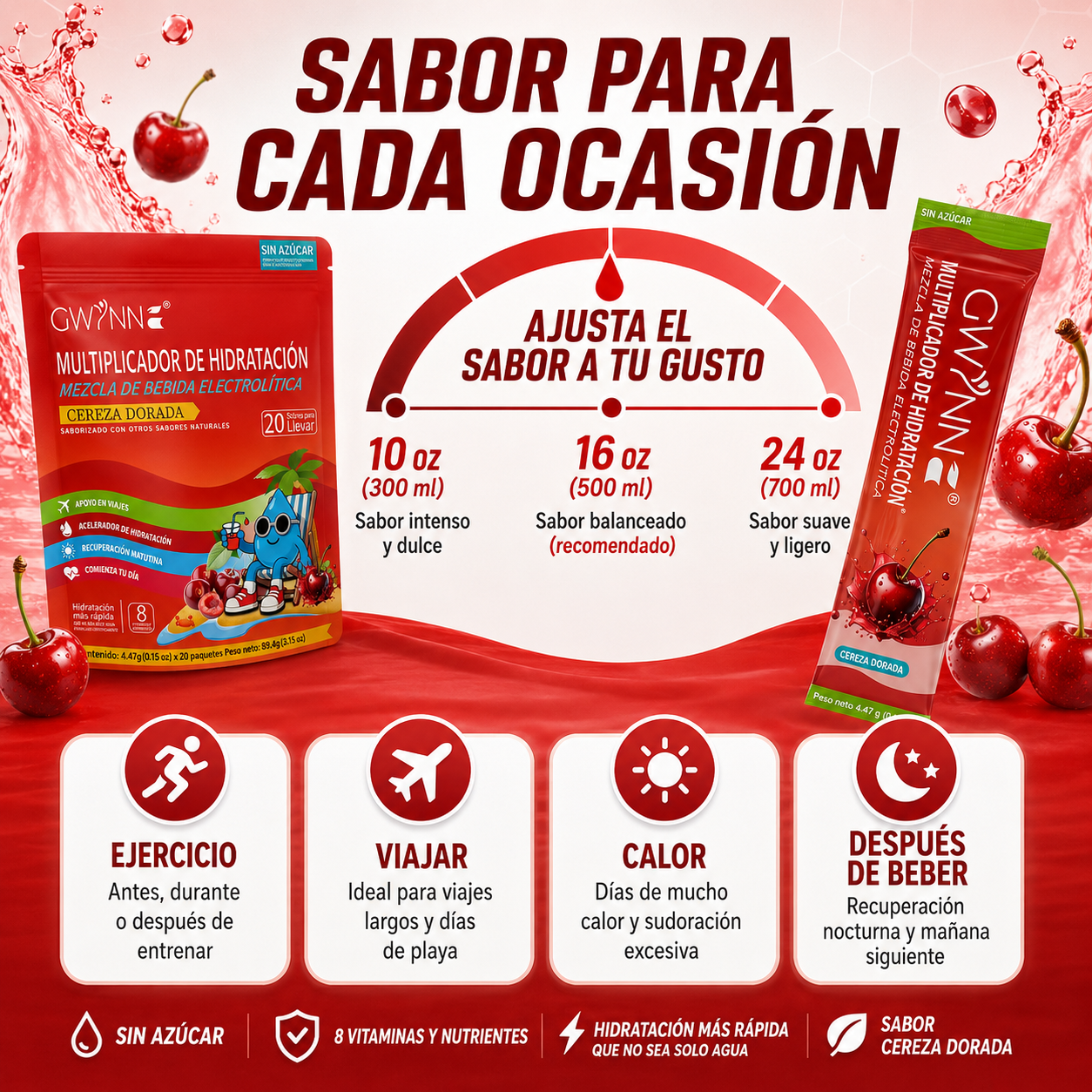 Gwynne Multiplicador De Hidratacion Mezcla De Bebida Electrolitica,supercalm Nutricional Bebidas Mixta En Polvo Con Sodio,vitamina C Y B12,sabor A Cereza 20 Unidade