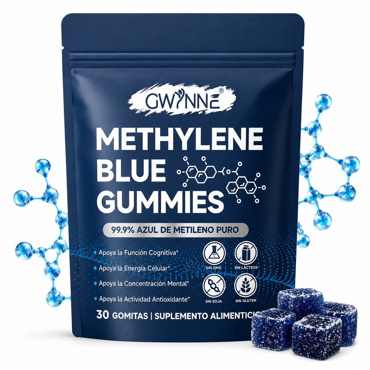 Gwynne Methylene Blue Gummies,99.9% Azul De Metileno Puro Grado Usp,apoyo A La Energía Celular Y Función Cognitiva,30 Gummies