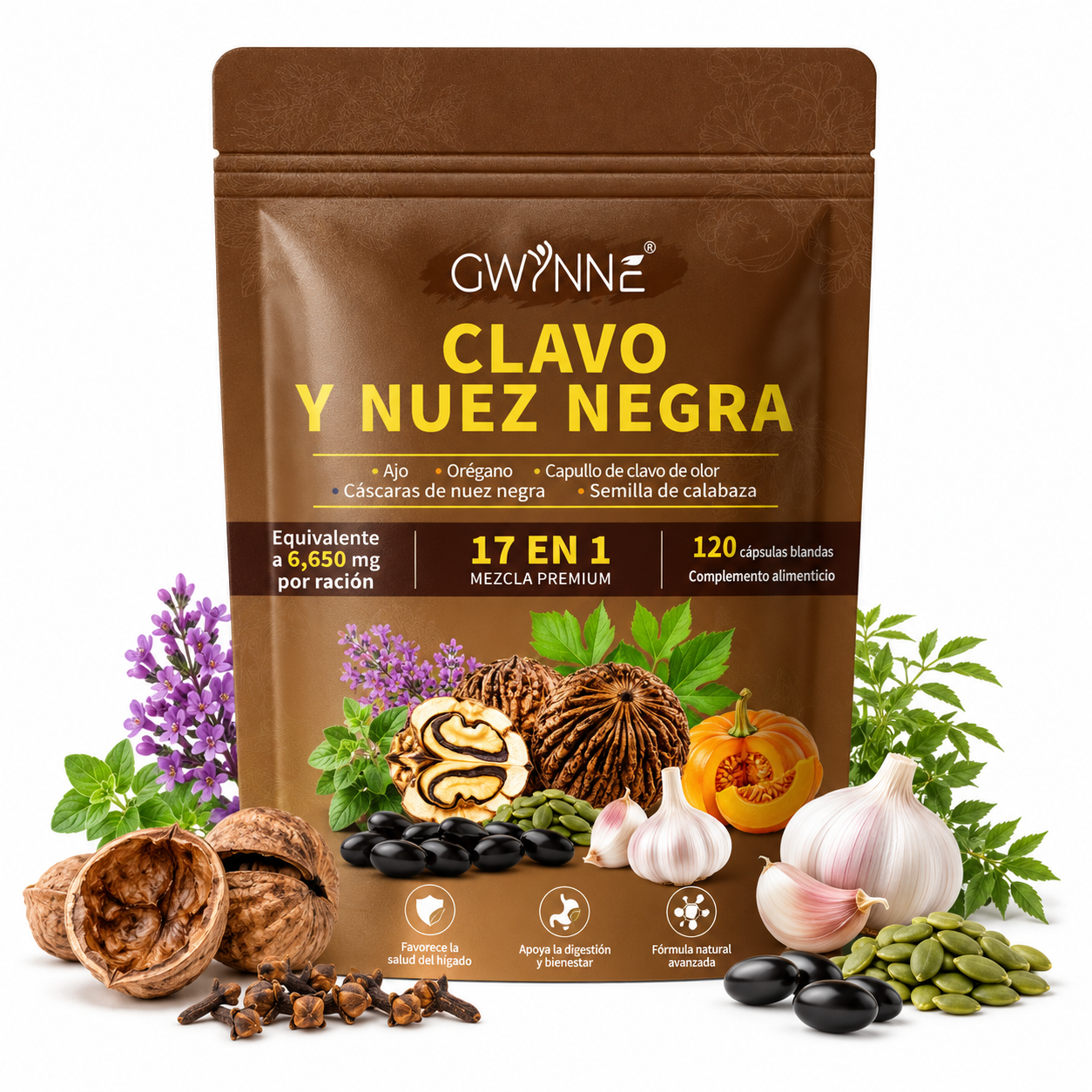 Gwynne Clavo Y Nuez Negra 18-en-1 De Olor Limpieza De Parásitos Suplemento 120 Cápsulas, Limpieza Intestinal Y Apoyo Digestivo