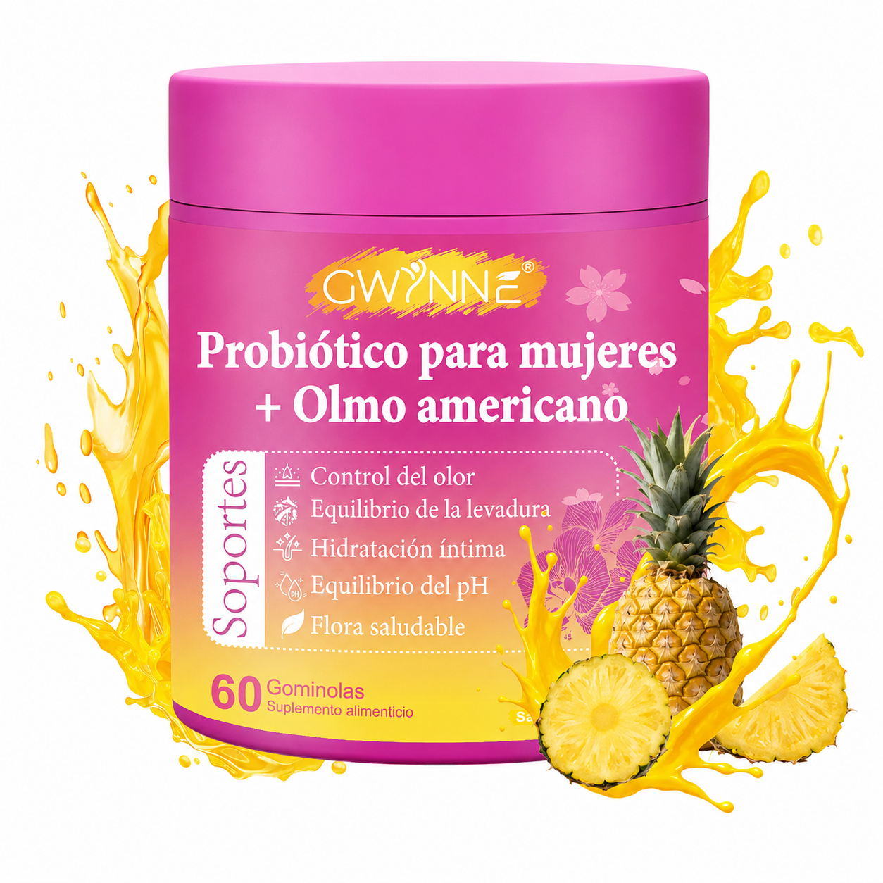 Gwynne Gomitas Piña Probioticos Vaginales Veganas Para Mujer,equilibrio De Ph,soporte Probiótico Vaginal,salud Intestinal Y Sistema Inmunológico,mezcla De Probióticos Y Lactobacilos,60 Unidades