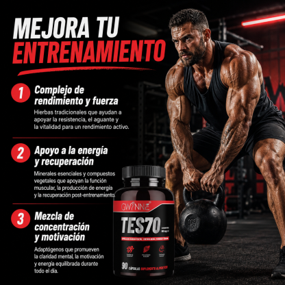 Gwynne Tes70 560mg Con Maca Negra,fenogreco,creatina Y Cúrcuma,aumento De Resistencia, Recuperación Muscular Y Crecimiento Muscular,90 Cápsulas
