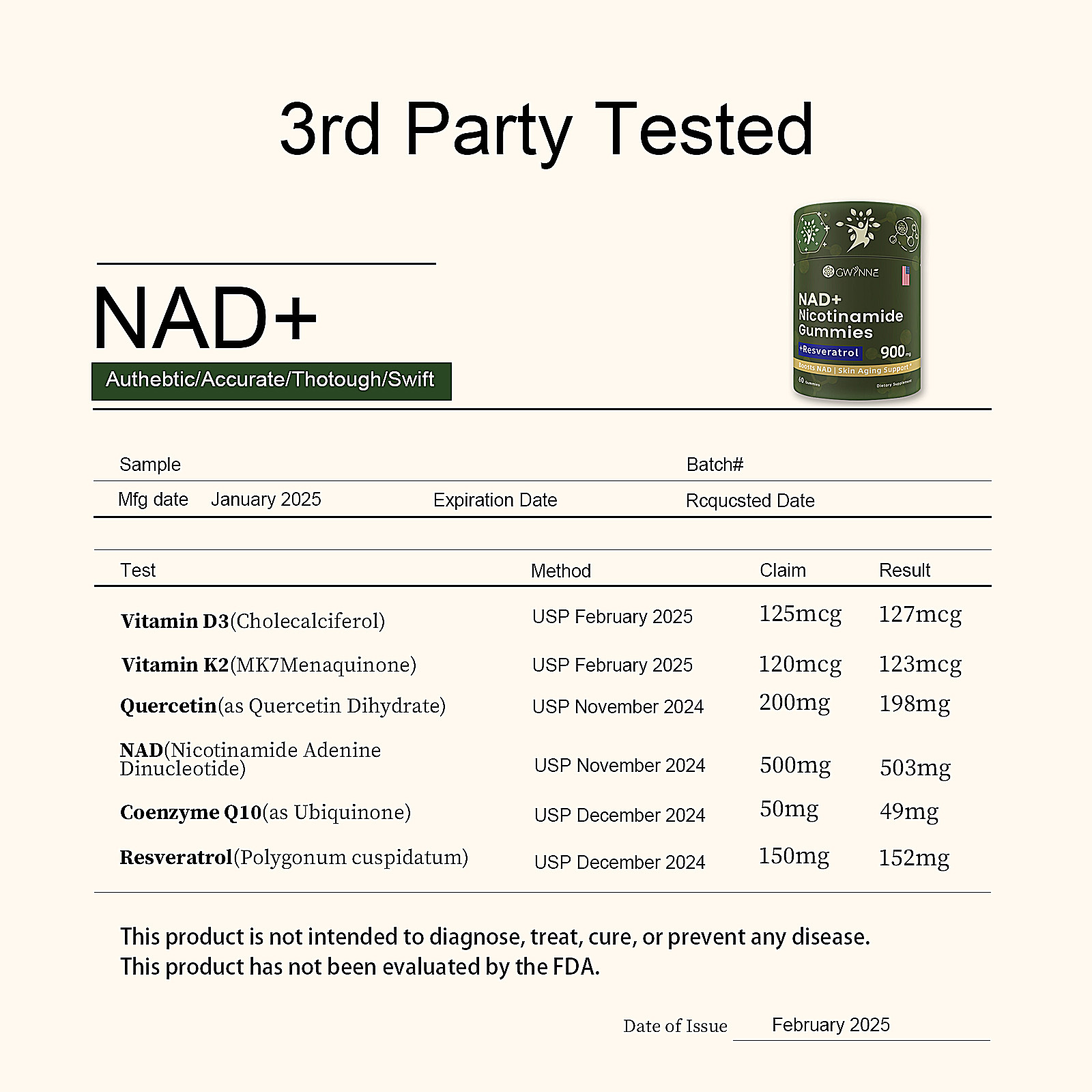 Gwynne Nad+ Suplemento Liposomal De Nicotinamida Ribosida Con Resveratrol Y Quercetina Y NAD 900mg 60 Gominolas