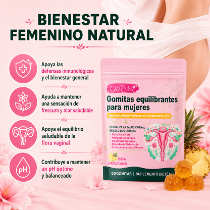 Gwynne Gomitas Probióticos Vaginales Y Balance Para Mujer, Sabor Piña Hawaiana, Soporta El Equilibrio Del Ph,60 Gomita