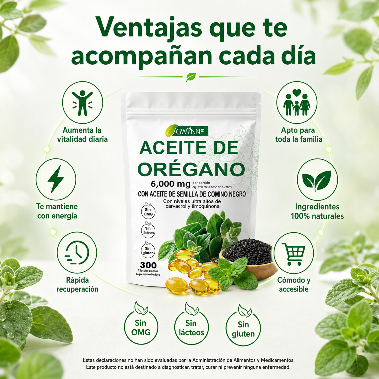 Gwynne Micro Ingredients Aceite De Orégano Cápsulas Oil Of Oregano Blandas 6000mg Por Dosis 300 Cápsulas