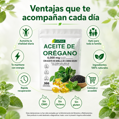 Gwynne Micro Ingredients Aceite De Orégano Cápsulas Oil Of Oregano Blandas 6000mg Por Dosis 300 Cápsulas