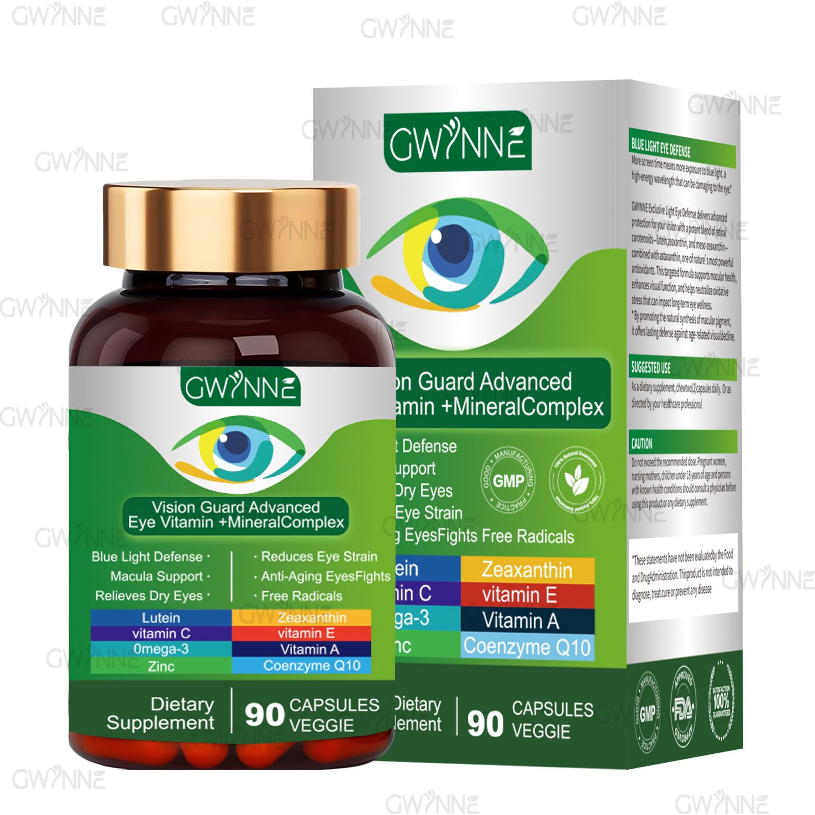 Gwynne Lutein Eye Vitamin Supplement 90 Cápsulas Suplemento Nutricional Para La Salud Macular Y El Ojo Seco Con Luteína, Zinc, Vitamina C/e Y Zeaxantina