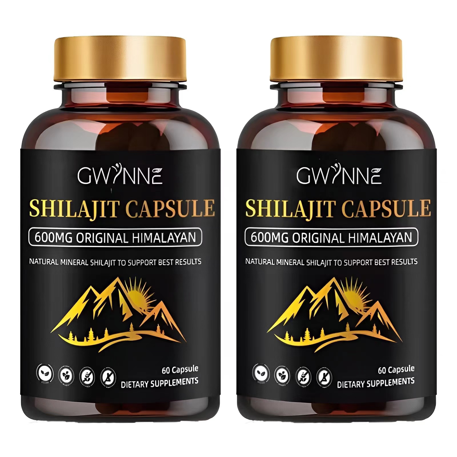 Pack 2 GWYNNE Shilajit Extract 120 Cápsulas Cada de Resina Charajiorgá Nica Pura Del Himalaya Sin sabor