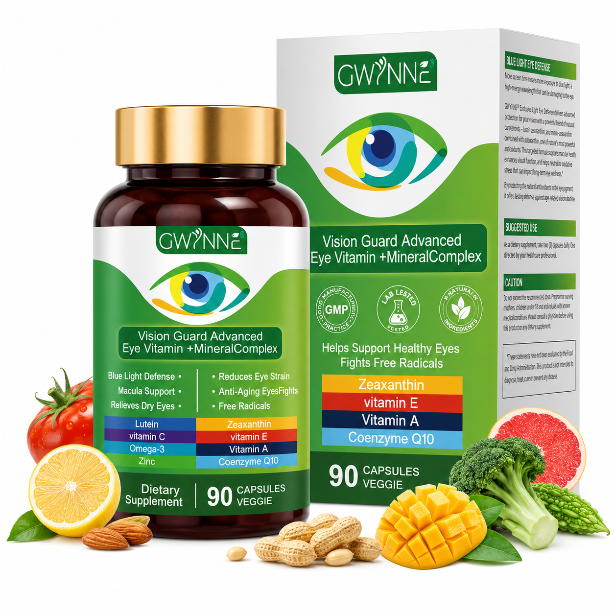 Gwynne Lutein Eye Vitamin Supplement 90 Cápsulas Suplemento Nutricional Para La Salud Macular Y El Ojo Seco Con Luteína, Zinc, Vitamina C/e Y Zeaxantina