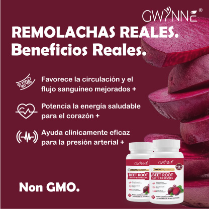 Gwynne Organic Beet Root Capsules 3000mg 90 Cápsulas Con Coq10,remolacha En Polvo Soporta Lmproved Circulación Y Flujo Sanguíneo,proporcionar Soporte Cardíaco Y De Presión Arterial