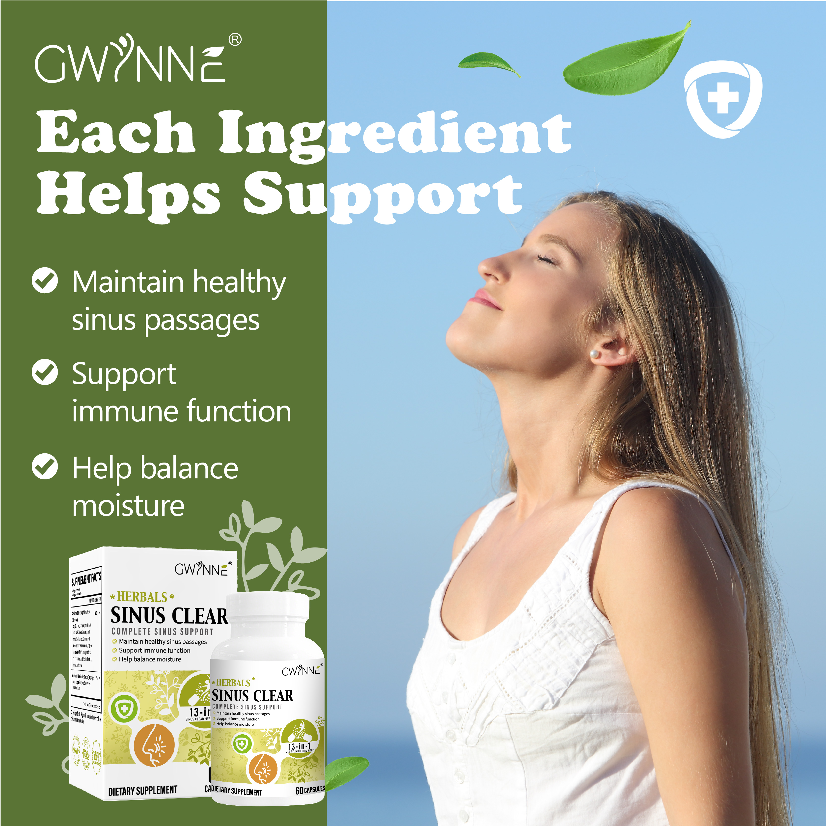 Gwynne Herbals Sinusclear 60 Cápsula,con 1500mg Clearlungs Extra Fuerza Mezcla De Hierbas,fórmula Completa Para La Salud Sinusal Y Nasal Para El Apoyo Inmunológico Y Respiratorio