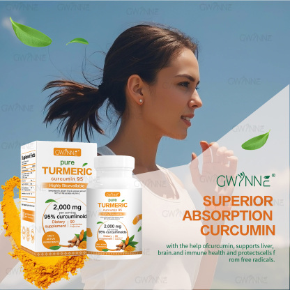 Gwynne Turmeric Cúrcuma 2000mg Con Extracto De Raíz De Cúrcuma Estandarizada Al 95% Y Pimienta Negra Al - Suplemento Alimenticio,Antioxidantes 90 Cápsulas