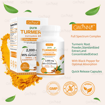 Gwynne Turmeric Cúrcuma 2000mg Con Extracto De Raíz De Cúrcuma Estandarizada Al 95% Y Pimienta Negra Al - Suplemento Alimenticio,Antioxidantes 90 Cápsulas