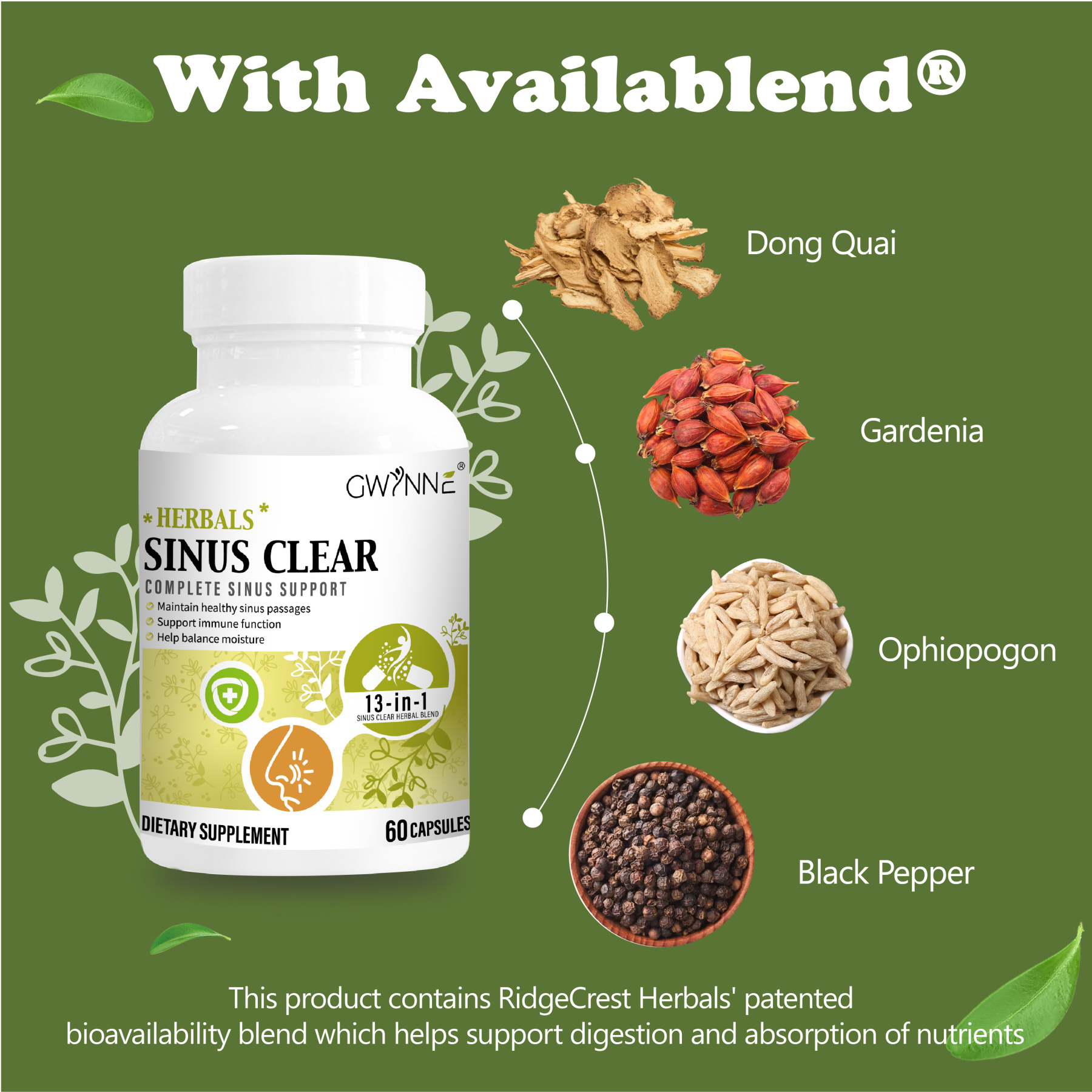 Gwynne Herbals Sinusclear 60 Cápsula,con 1500mg Clearlungs Extra Fuerza Mezcla De Hierbas,fórmula Completa Para La Salud Sinusal Y Nasal Para El Apoyo Inmunológico Y Respiratorio