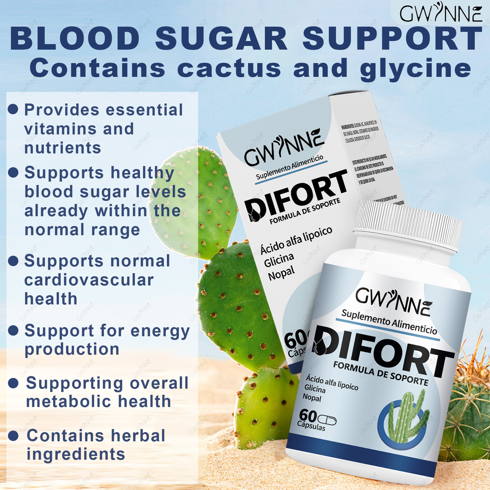 Gwynne Difort, Calmante, Reduce El Azúcar En La Sangre, Life Extension 60 Cápsulas