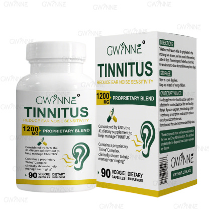 GWYNNE 1200mg Alivio del zumbido en los oídos – Suplemento con vitamina C & Complejo B–Clínicamente probado para el zumbido en los oídos & Alivio del síndrome de Meniere 90Cápsuls