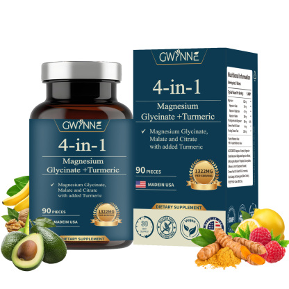 Gwynne 4 En 1 Triple Magnesium Complex:1322mg De Glicinato De Magnesio,malato De Magnesio Y Citrato De Magnesio,2000 Mg De Curcumina,para Fortalecer Los Músculos,los Nervios Y La Energía 90 Cápsulas