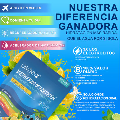 Gwynne Multiplicador De Hidratacion Mezcla De Bebida Electrolitica,supercalm Nutricional Bebidas Mixtas En Polvo Con Sodio ,vitamina C Y B12,sabor A Limón 20 Unidade