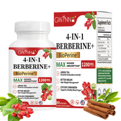 Gwynne 4 En 1 Berberina Y Bioperine 1200mg Con Melón Amargo,canela De Ceilán Y Extracto De Té Verde,apoyo A La Salud Del Corazón,sistema Inmunológico,gi Saludable,90 Cápsulas